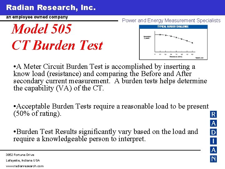 Radian Research, Inc. www. radianresearch. com an employee owned company Model 505 CT Burden