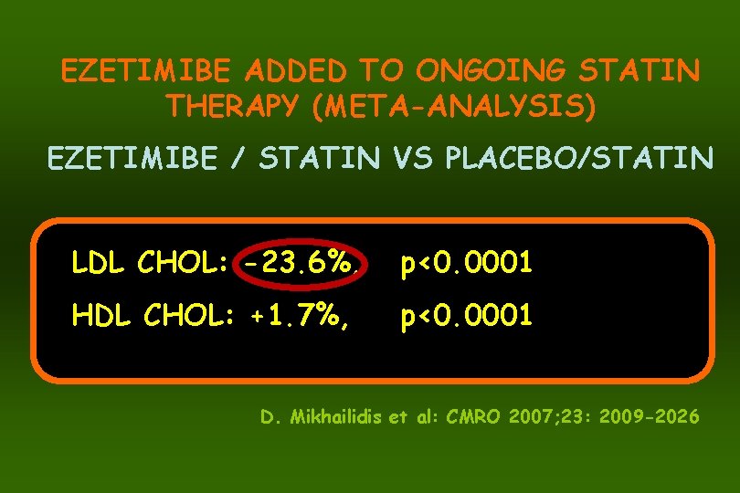 EZETIMIBE ADDED TO ONGOING STATIN THERAPY (META-ANALYSIS) EZETIMIBE / STATIN VS PLACEBO/STATIN LDL CHOL: