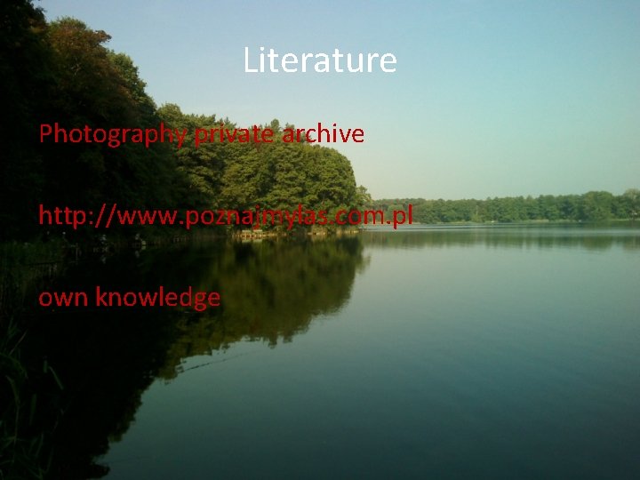 Literature Photography private archive http: //www. poznajmylas. com. pl own knowledge 