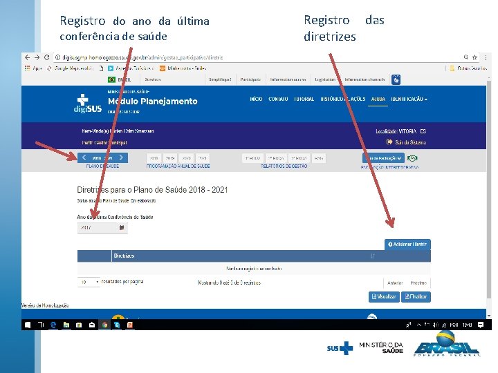 Registro do ano da última conferência de saúde Registro das diretrizes 