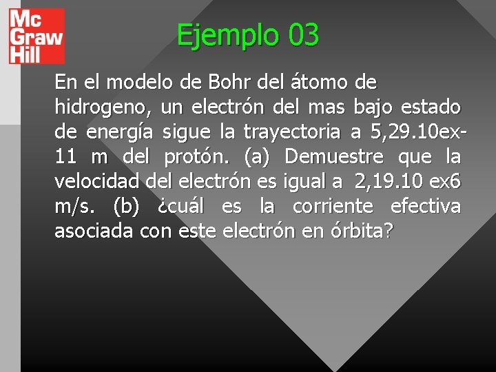 Ejemplo 03 En el modelo de Bohr del átomo de hidrogeno, un electrón del