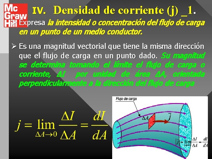 IV. Densidad de corriente (j) _1. Ø Expresa la intensidad o concentración del flujo