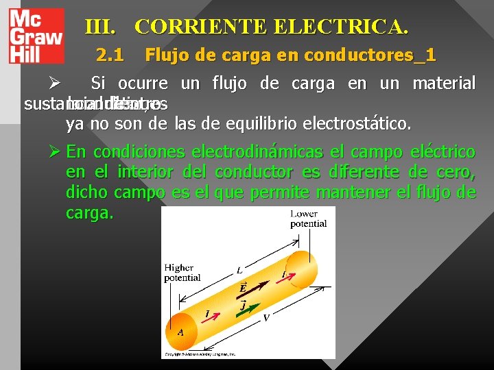 III. CORRIENTE ELECTRICA. 2. 1 Flujo de carga en conductores_1 Ø Si ocurre un