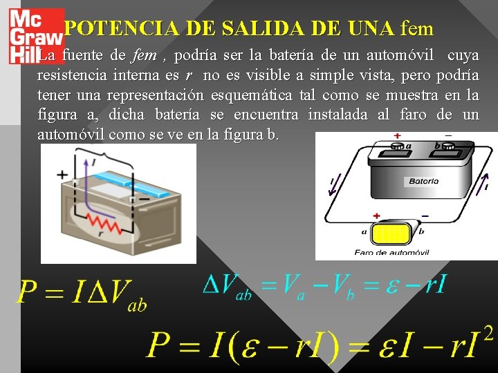 POTENCIA DE SALIDA DE UNA fem • La fuente de fem , podría ser