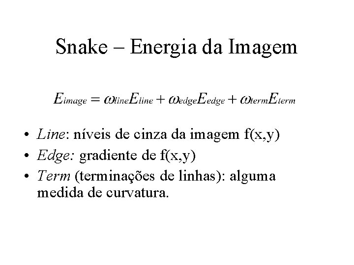 Snake – Energia da Imagem • Line: níveis de cinza da imagem f(x, y)