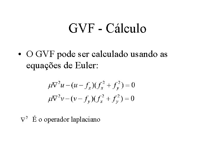 GVF - Cálculo • O GVF pode ser calculado usando as equações de Euler: