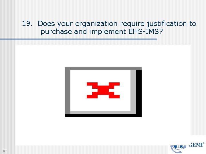 19. Does your organization require justification to purchase and implement EHS-IMS? 18 