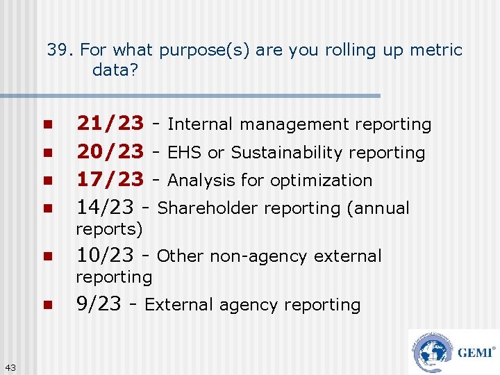 39. For what purpose(s) are you rolling up metric data? n n 21/23 -