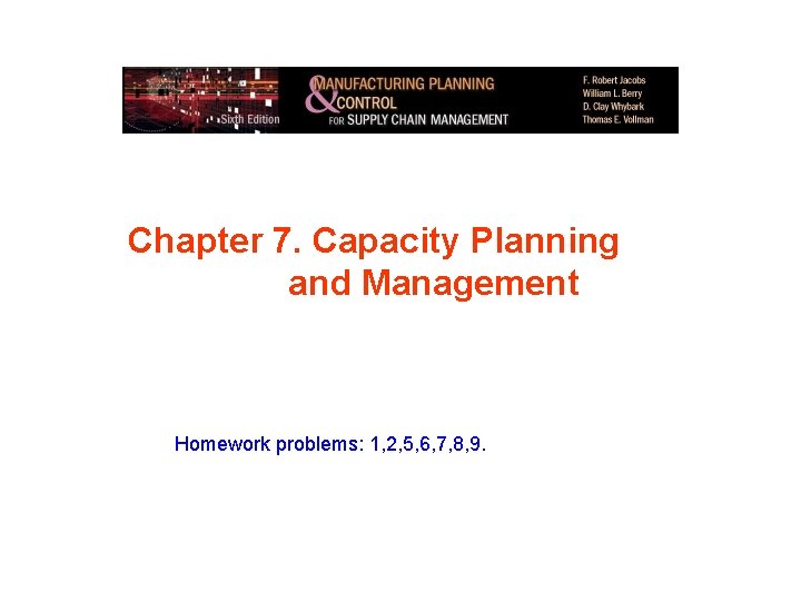 Chapter 7. Capacity Planning and Management Homework problems: 1, 2, 5, 6, 7, 8,