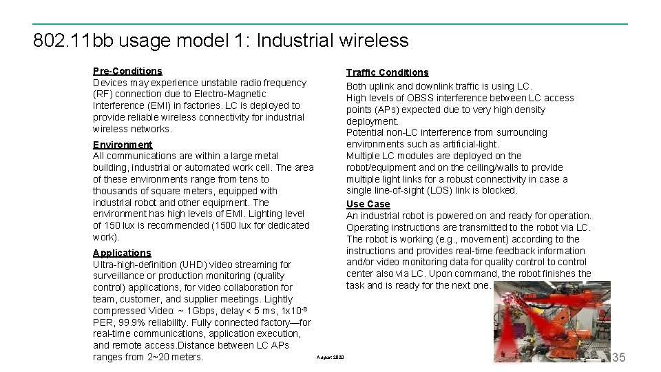 802. 11 bb usage model 1: Industrial wireless Pre-Conditions Devices may experience unstable radio