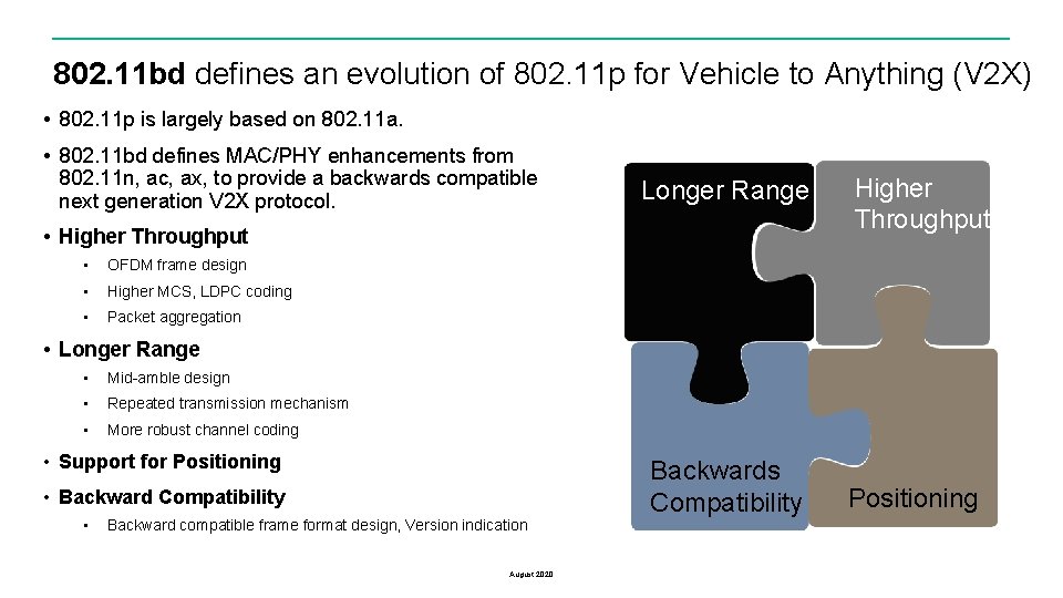 802. 11 bd defines an evolution of 802. 11 p for Vehicle to Anything