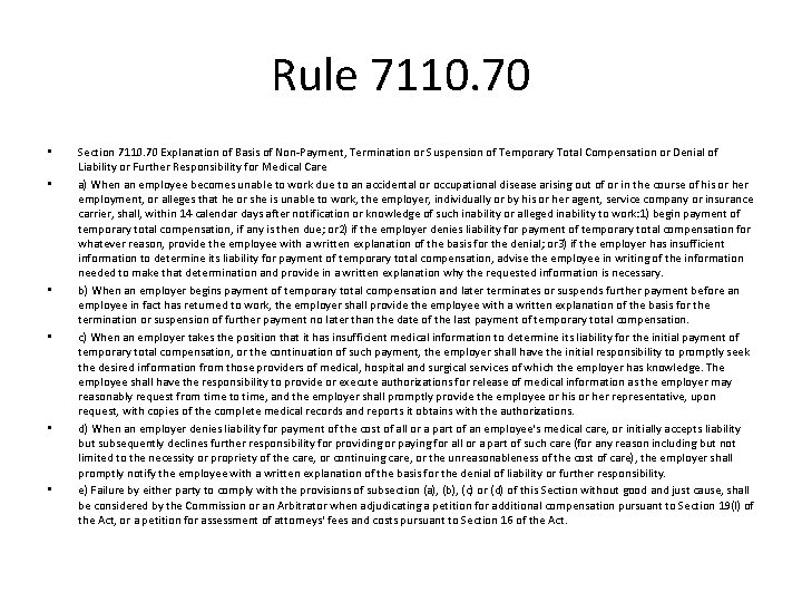 Rule 7110. 70 • • • Section 7110. 70 Explanation of Basis of Non-Payment,