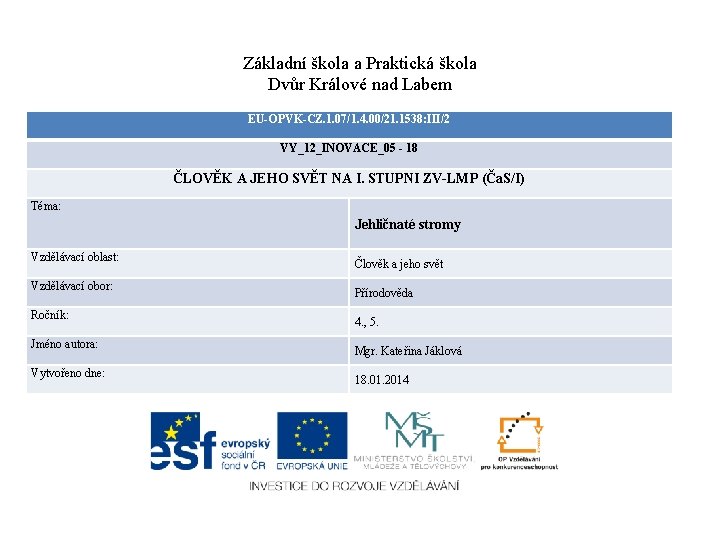 Základní škola a Praktická škola Dvůr Králové nad Labem EU-OPVK-CZ. 1. 07/1. 4. 00/21.