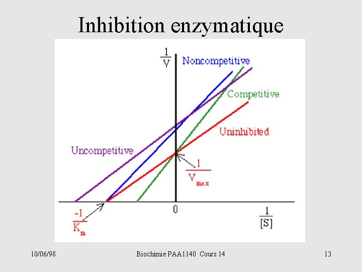 Inhibition enzymatique 10/06/98 Biochimie PAA 1140 Cours 14 13 