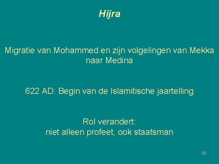Hijra Migratie van Mohammed en zijn volgelingen van Mekka naar Medina 622 AD: Begin