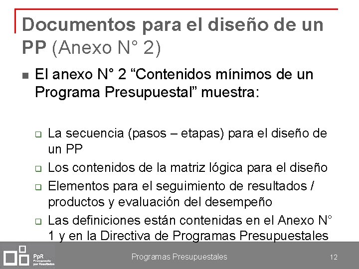 Documentos para el diseño de un PP (Anexo N° 2) n El anexo N°