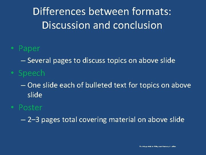 Differences between formats: Discussion and conclusion • Paper – Several pages to discuss topics
