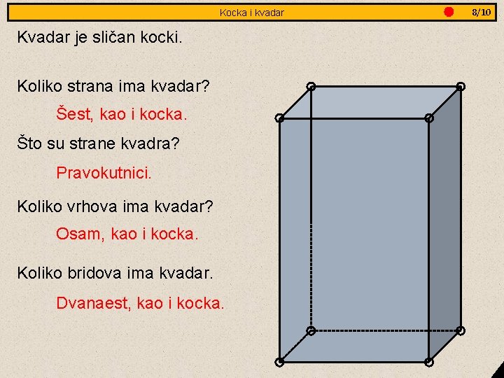 Jednakostranični Kocka i kvadar trokut - obradba Kvadar je sličan kocki. Koliko strana ima