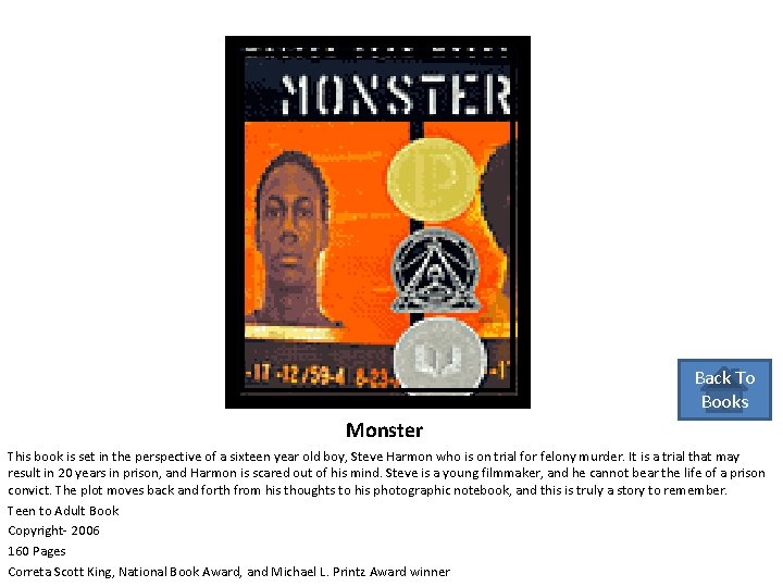 Back To Books Monster This book is set in the perspective of a sixteen