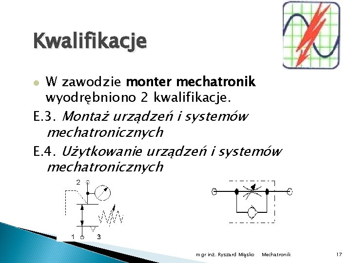 Kwalifikacje W zawodzie monter mechatronik wyodrębniono 2 kwalifikacje. E. 3. Montaż urządzeń i systemów