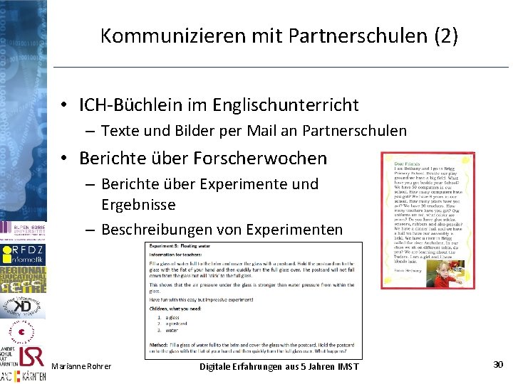 Kommunizieren mit Partnerschulen (2) • ICH-Büchlein im Englischunterricht – Texte und Bilder per Mail