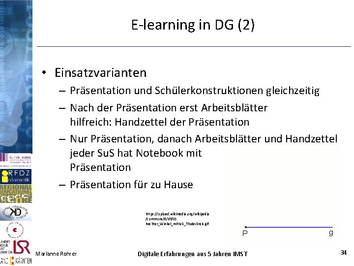 E-learning in DG (2) • Einsatzvarianten – Präsentation und Schülerkonstruktionen gleichzeitig – Nach der