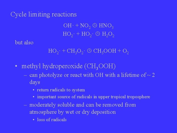 Cycle limiting reactions OH· + NO 2 HNO 3 HO 2· + HO 2·