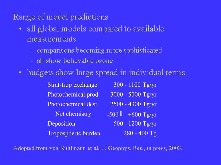 Range of model predictions • all global models compared to available measurements – comparisons