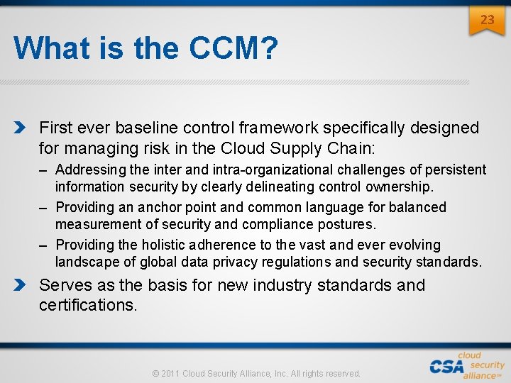 23 What is the CCM? First ever baseline control framework specifically designed for managing 23 What is the CCM? First ever baseline control framework specifically designed for managing