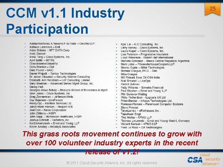 CCM v 1. 1 Industry Participation This grass roots movement continues to grow with CCM v 1. 1 Industry Participation This grass roots movement continues to grow with