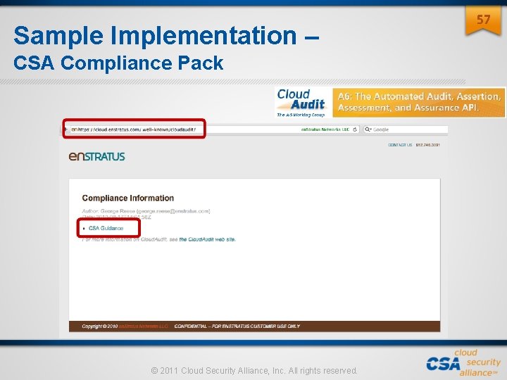 Sample Implementation – CSA Compliance Pack © 2011 Cloud Security Alliance, Inc. All rights Sample Implementation – CSA Compliance Pack © 2011 Cloud Security Alliance, Inc. All rights