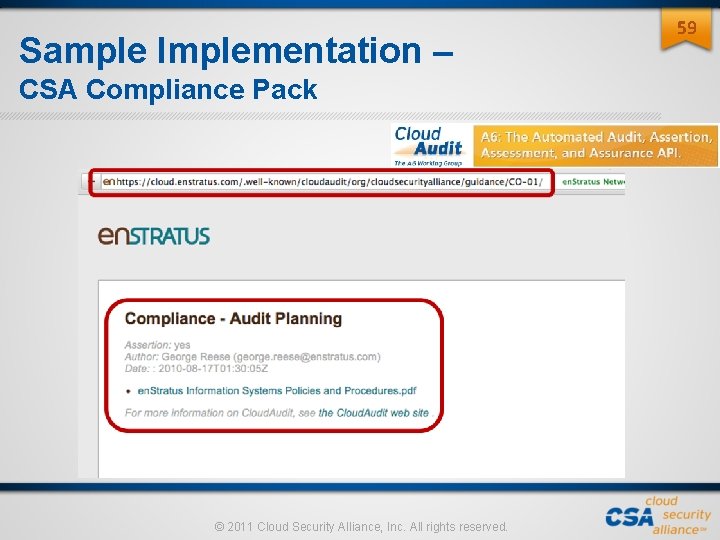 Sample Implementation – CSA Compliance Pack © 2011 Cloud Security Alliance, Inc. All rights Sample Implementation – CSA Compliance Pack © 2011 Cloud Security Alliance, Inc. All rights