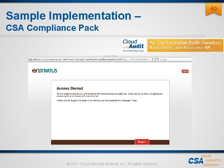 Sample Implementation – CSA Compliance Pack © 2011 Cloud Security Alliance, Inc. All rights Sample Implementation – CSA Compliance Pack © 2011 Cloud Security Alliance, Inc. All rights