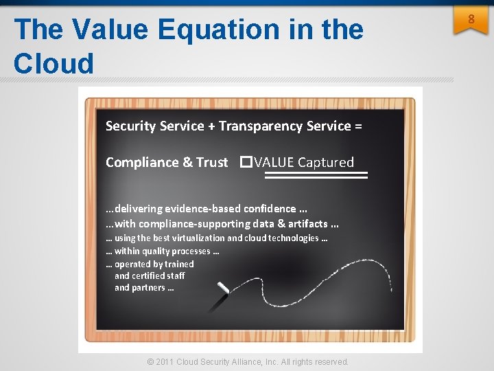 The Value Equation in the Cloud Security Service + Transparency Service = Compliance & The Value Equation in the Cloud Security Service + Transparency Service = Compliance &