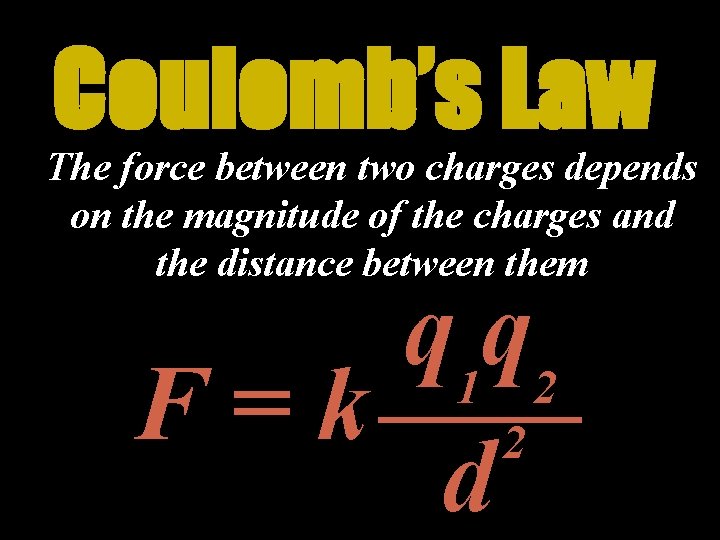 Coulomb’s Law The force between two charges depends on the magnitude of the charges