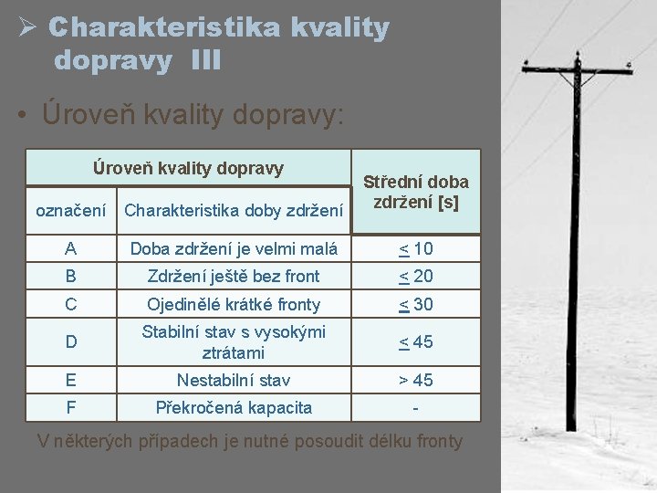 Ø Charakteristika kvality dopravy III • Úroveň kvality dopravy: Úroveň kvality dopravy označení Charakteristika Ø Charakteristika kvality dopravy III • Úroveň kvality dopravy: Úroveň kvality dopravy označení Charakteristika