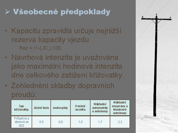 Ø Všeobecné předpoklady • Kapacitu zpravidla určuje nejnižší rezerva kapacity vjezdu Rez = (1