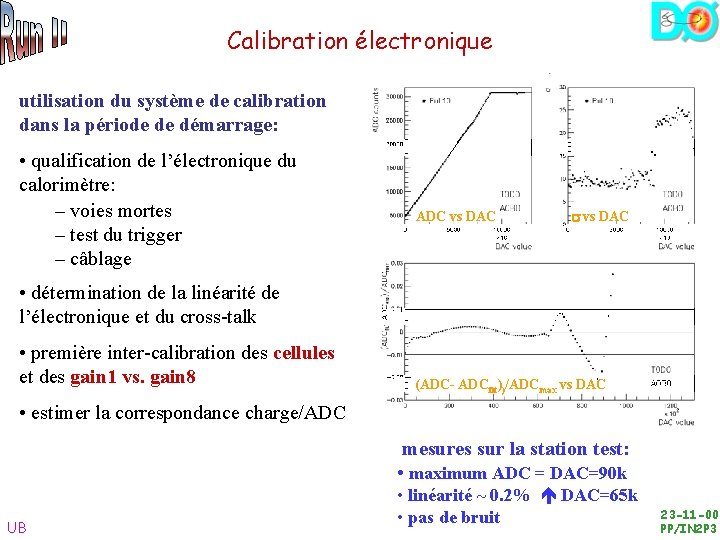 Calibration électronique utilisation du système de calibration dans la période de démarrage: • qualification