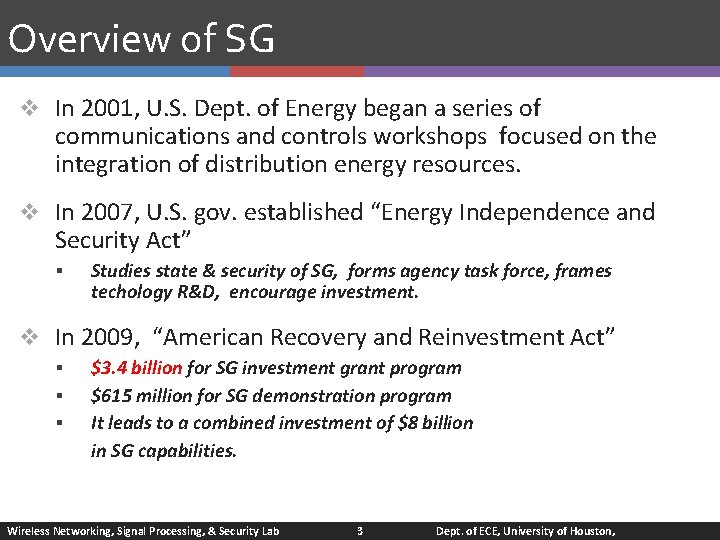 Overview of SG v In 2001, U. S. Dept. of Energy began a series