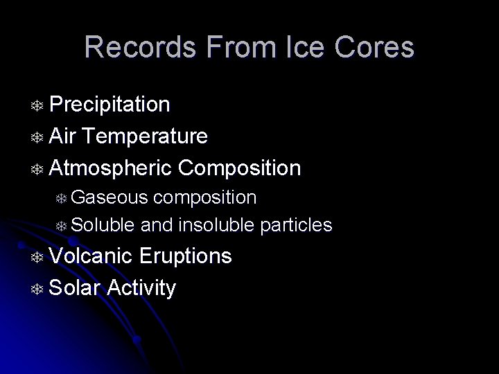 Records From Ice Cores T Precipitation T Air Temperature T Atmospheric Composition T Gaseous