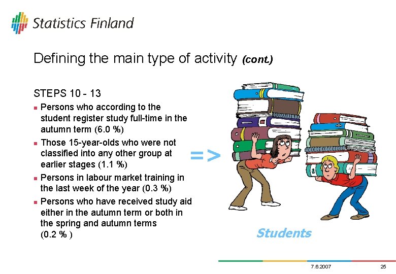 Defining the main type of activity (cont. ) STEPS 10 - 13 n n
