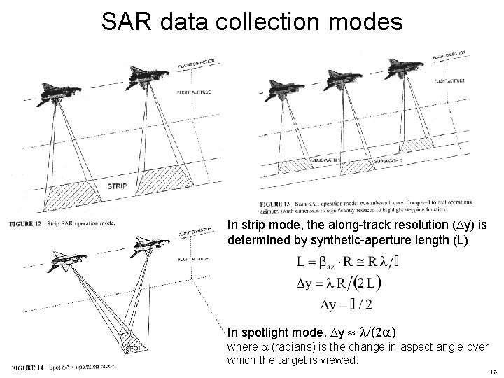 SAR data collection modes In strip mode, the along-track resolution ( y) is determined