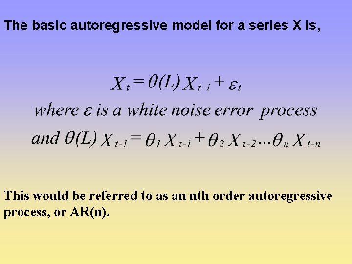 The basic autoregressive model for a series X is, This would be referred to