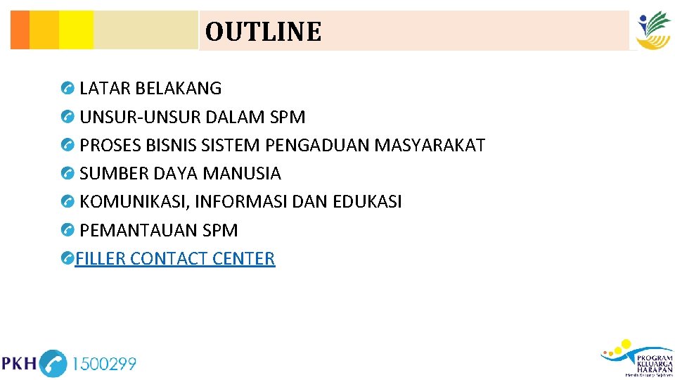 OUTLINE LATAR BELAKANG UNSUR-UNSUR DALAM SPM PROSES BISNIS SISTEM PENGADUAN MASYARAKAT SUMBER DAYA MANUSIA