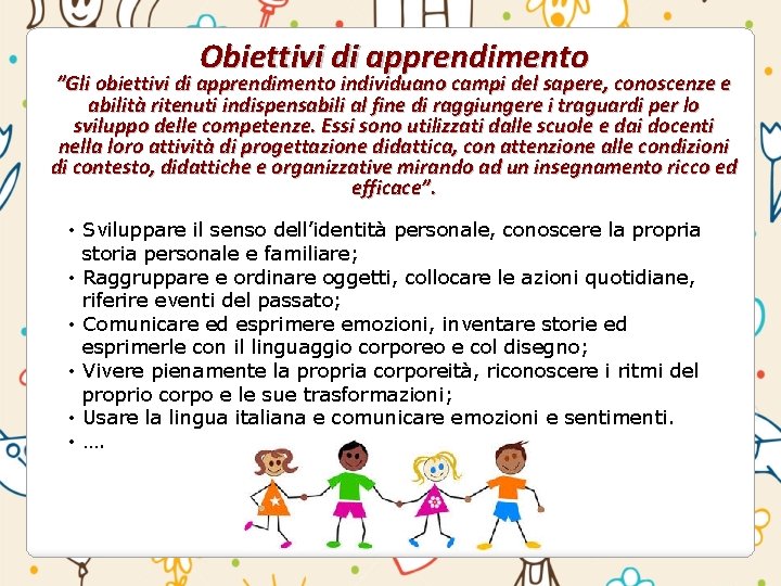 Obiettivi di apprendimento ”Gli obiettivi di apprendimento individuano campi del sapere, conoscenze e abilità Obiettivi di apprendimento ”Gli obiettivi di apprendimento individuano campi del sapere, conoscenze e abilità