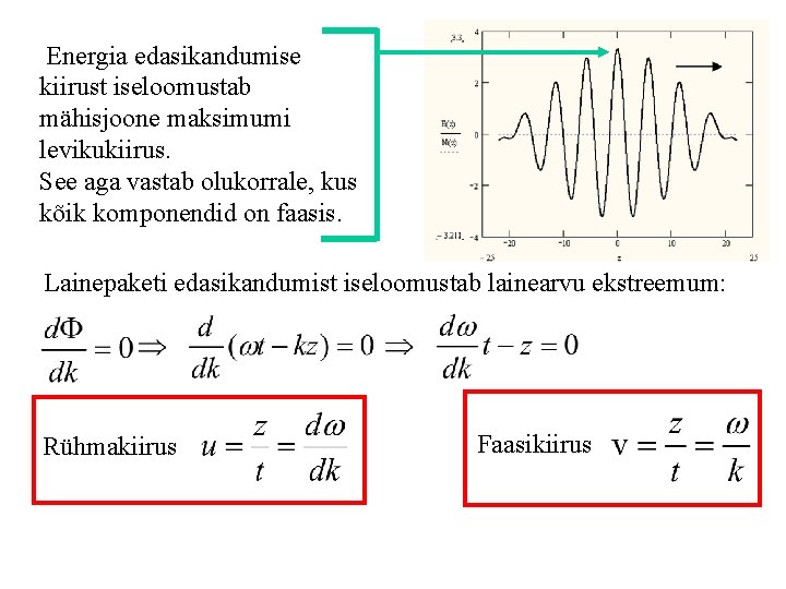  Energia edasikandumise kiirust iseloomustab mähisjoone maksimumi levikukiirus. See aga vastab olukorrale, kus kõik