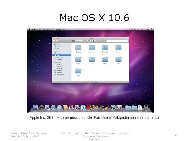 Mac OS X 10. 6 (Apple Inc, 2011, with permission under Fair Use of