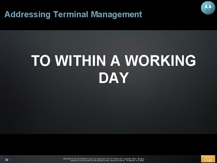 Addressing Terminal Management TO WITHIN A WORKING DAY 38 MOTOROLA and the Stylized M