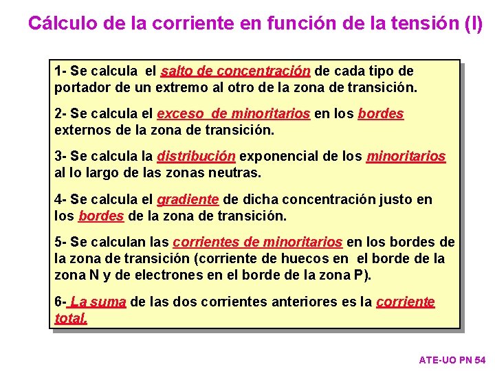 Cálculo de la corriente en función de la tensión (I) 1 - Se calcula