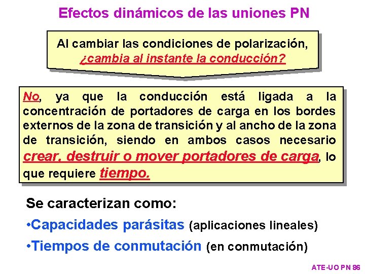 Efectos dinámicos de las uniones PN Al cambiar las condiciones de polarización, ¿cambia al